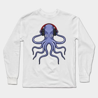 Octopus at Music with Headphone Long Sleeve T-Shirt